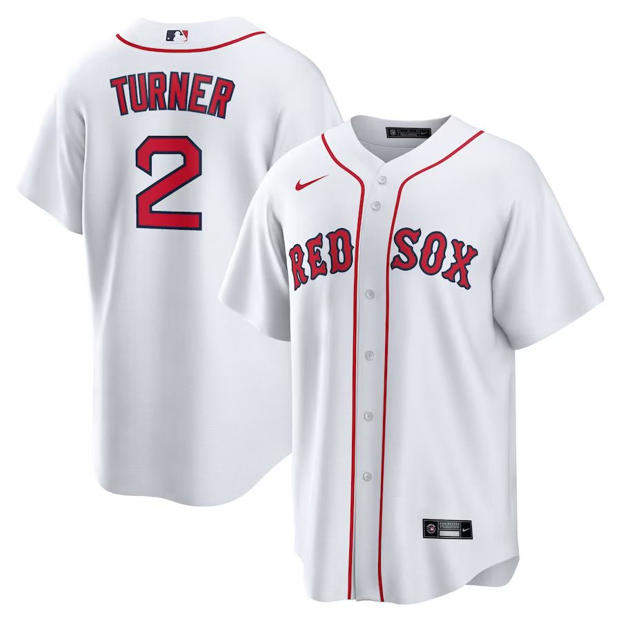 Men Boston Red Sox #2 Justin Turner Nike White Red Home Replica Player MLB Jersey